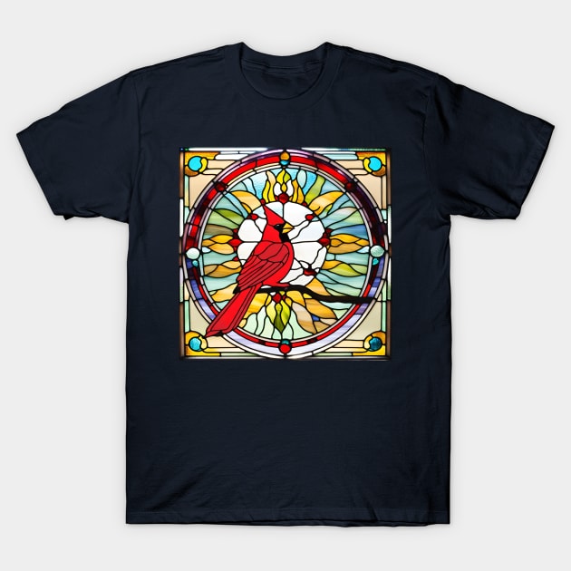 Cardinal Bursting Sun Stained Glass T-Shirt by Xie